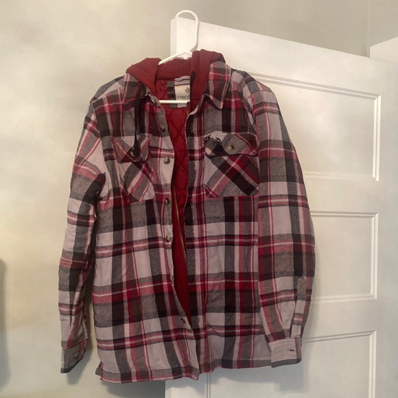 Casual Plaid Jacket with Red Hood - Picture 1 of 3